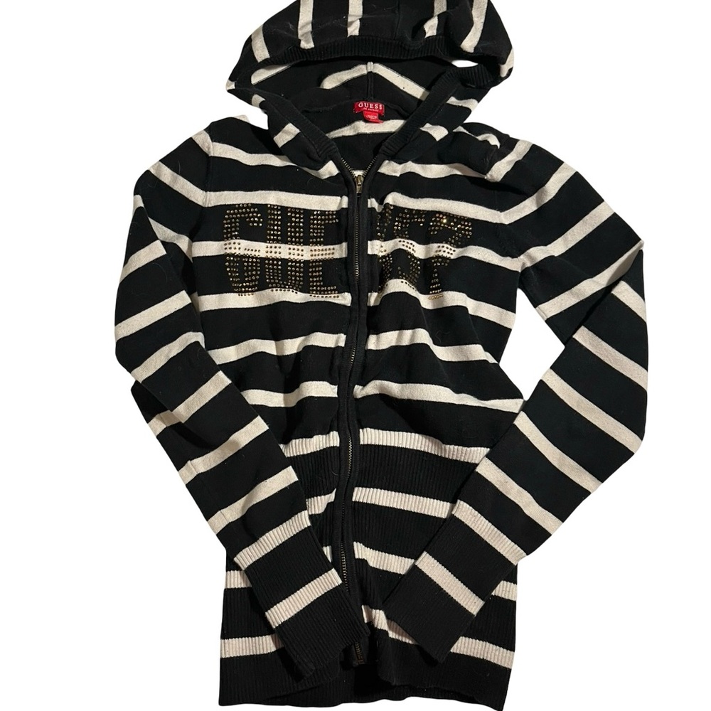 Guess Black and White Striped Hoodie